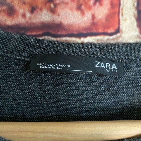 Zara Shredded Sweater Tunic Womens Small Gray Long Sleeve Crew Neck - Picture 6 of 6